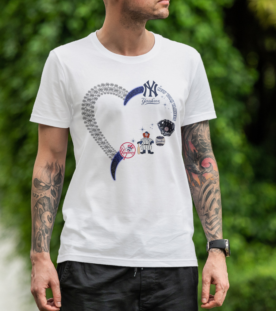 New York Yankees Heart Design With Baseball Elements T-Shirt