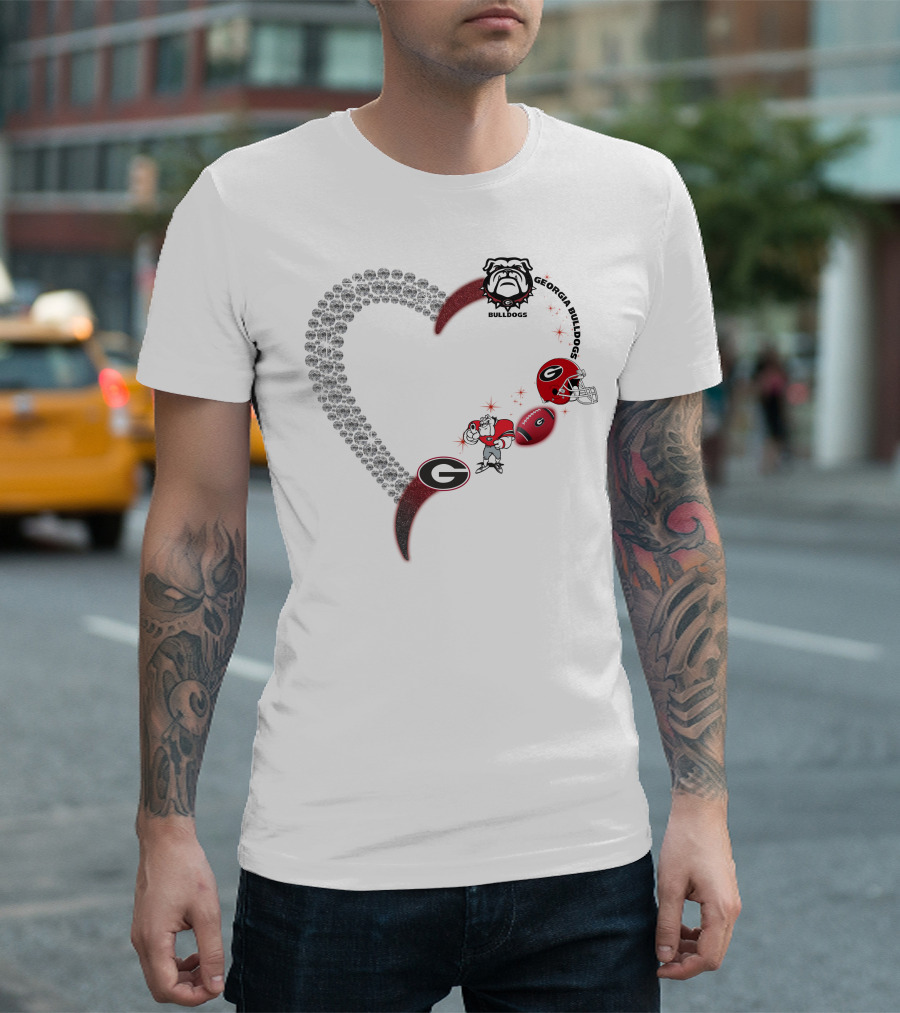 Georgia Bulldogs Heart Logo Football 1808 T-Shirt