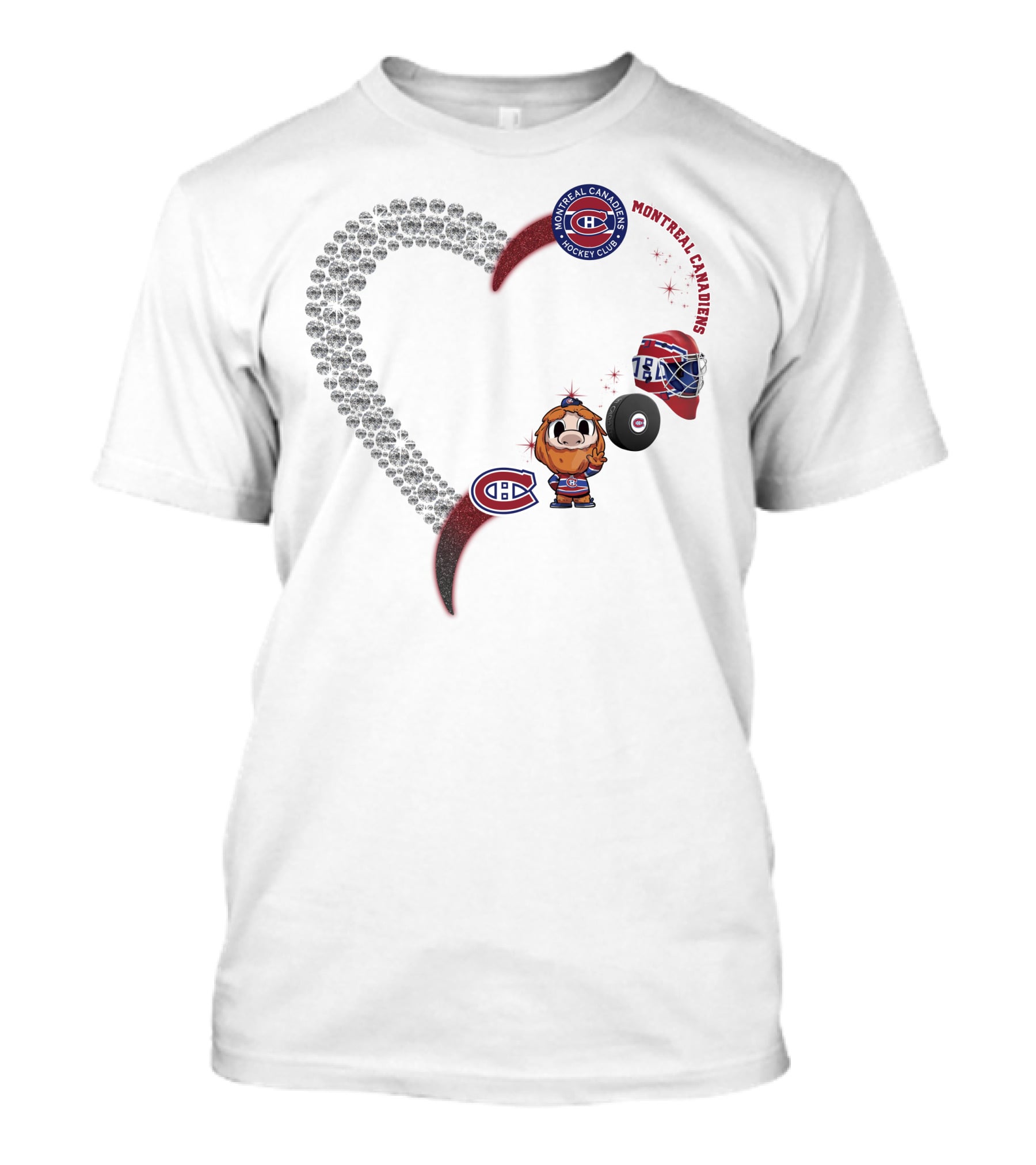 Heart Montreal Canadiens Hockey Club Mascot Helmet Puck Sparkle T-Shirt