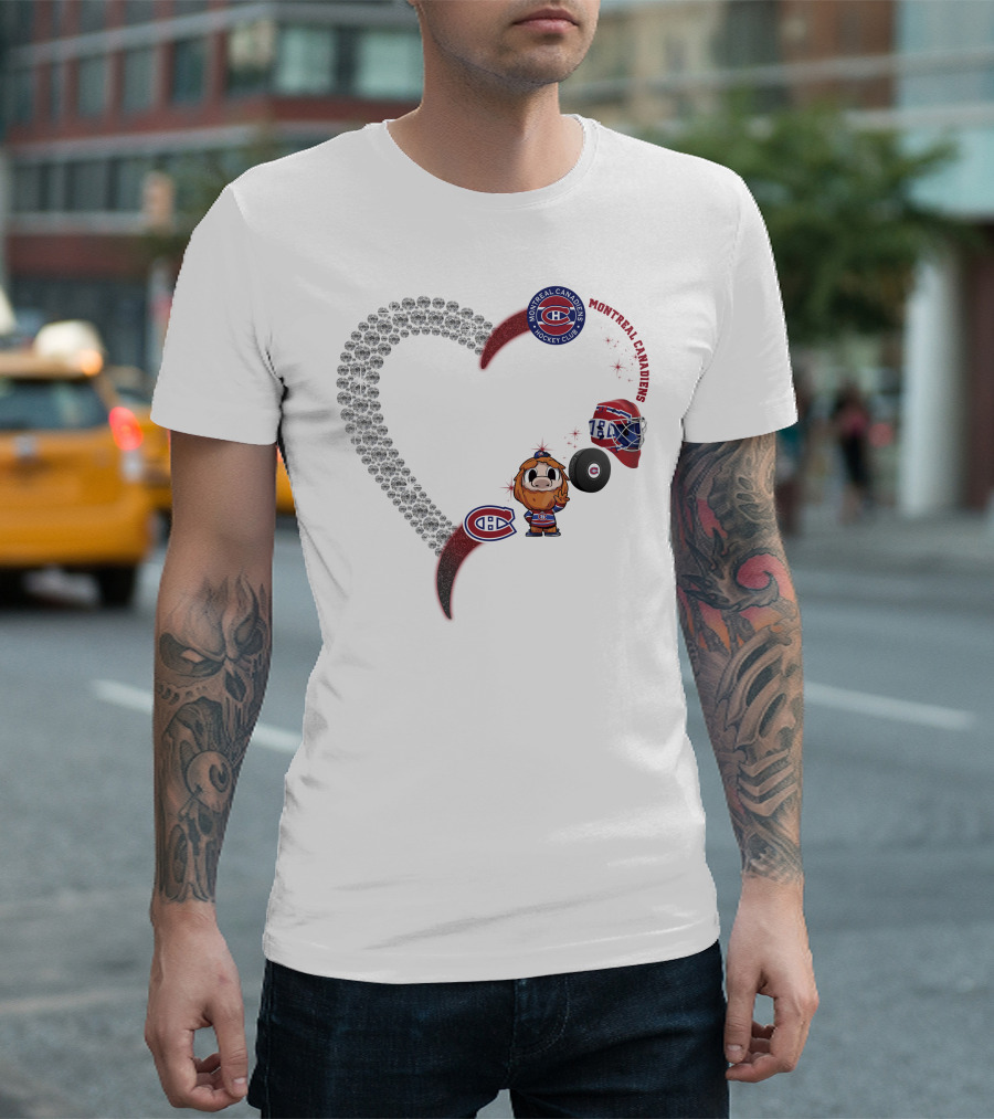 Heart Montreal Canadiens Hockey Club Mascot Helmet Puck Sparkle T-Shirt