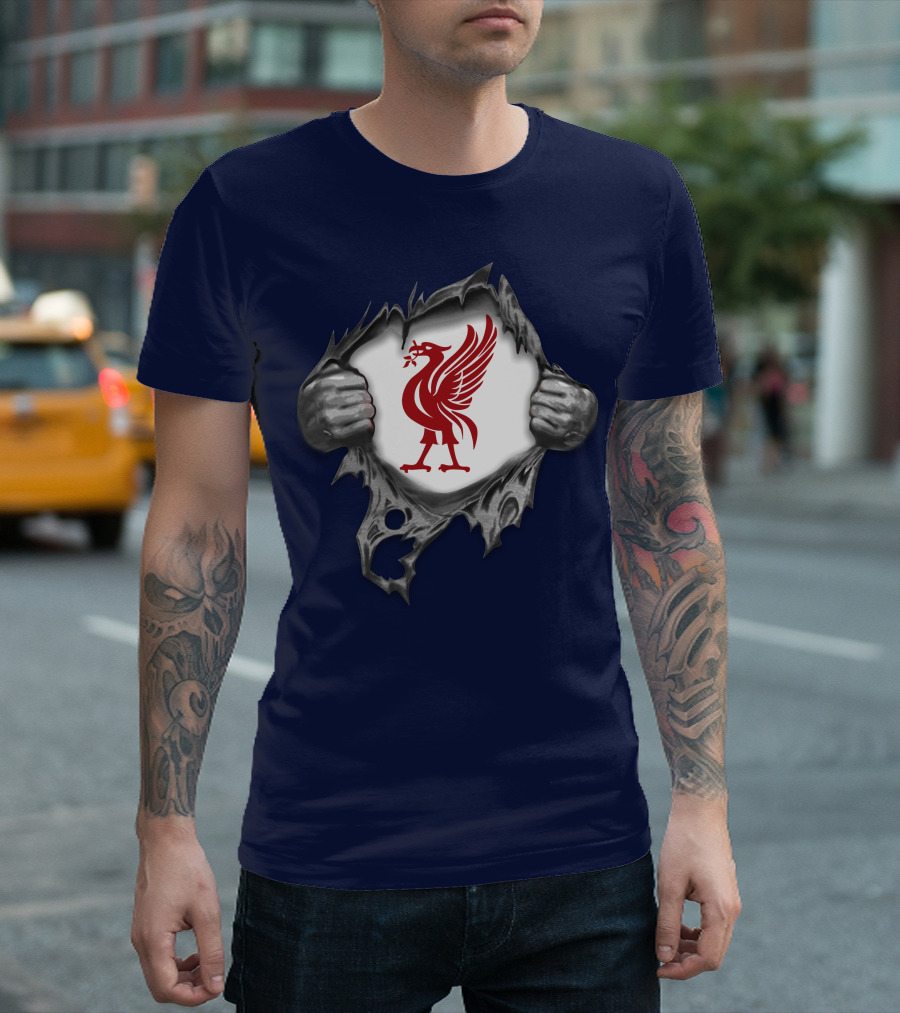 Proud To Be Liverpool Liverbird Crest Ripped T-Shirt