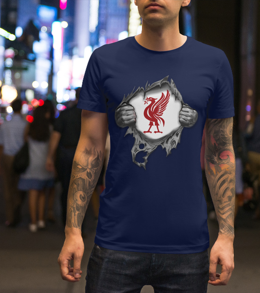 Proud To Be Liverpool Liverbird Crest Ripped T-Shirt