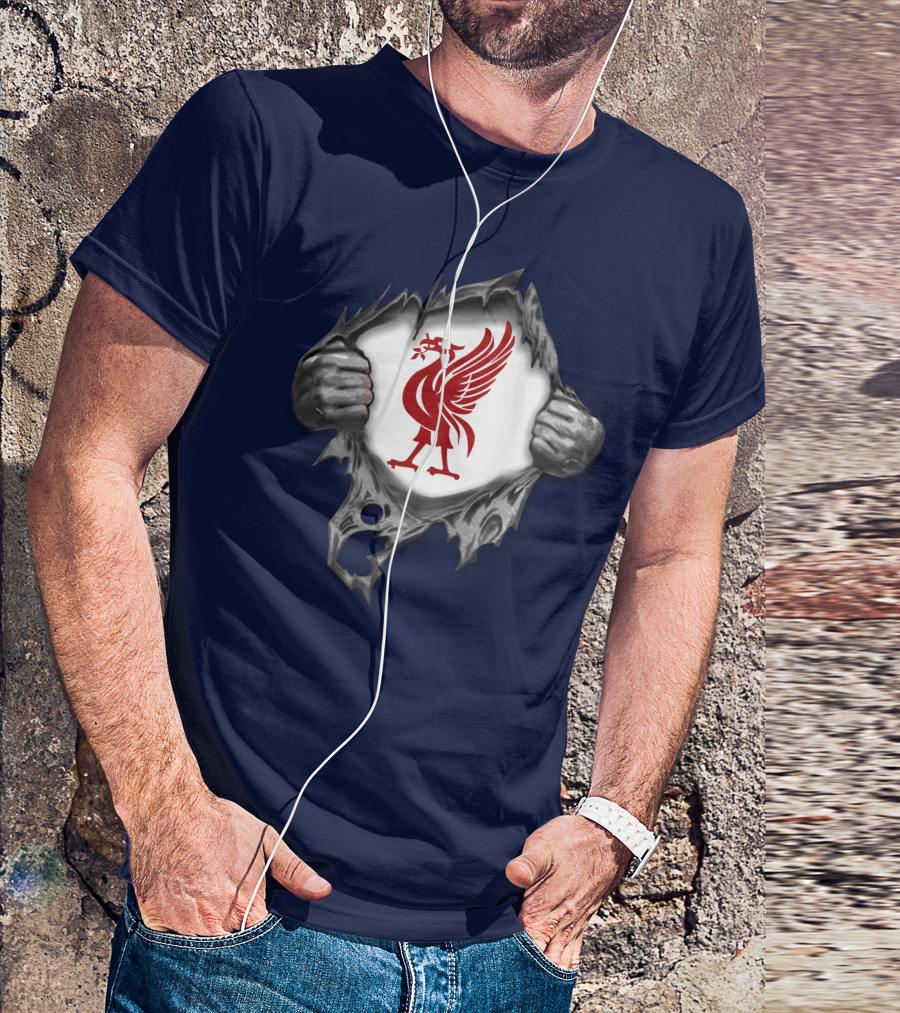Proud To Be Liverpool Liverbird Crest Ripped T-Shirt