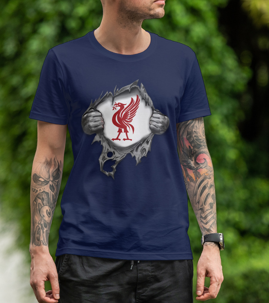Proud To Be Liverpool Liverbird Crest Ripped T-Shirt