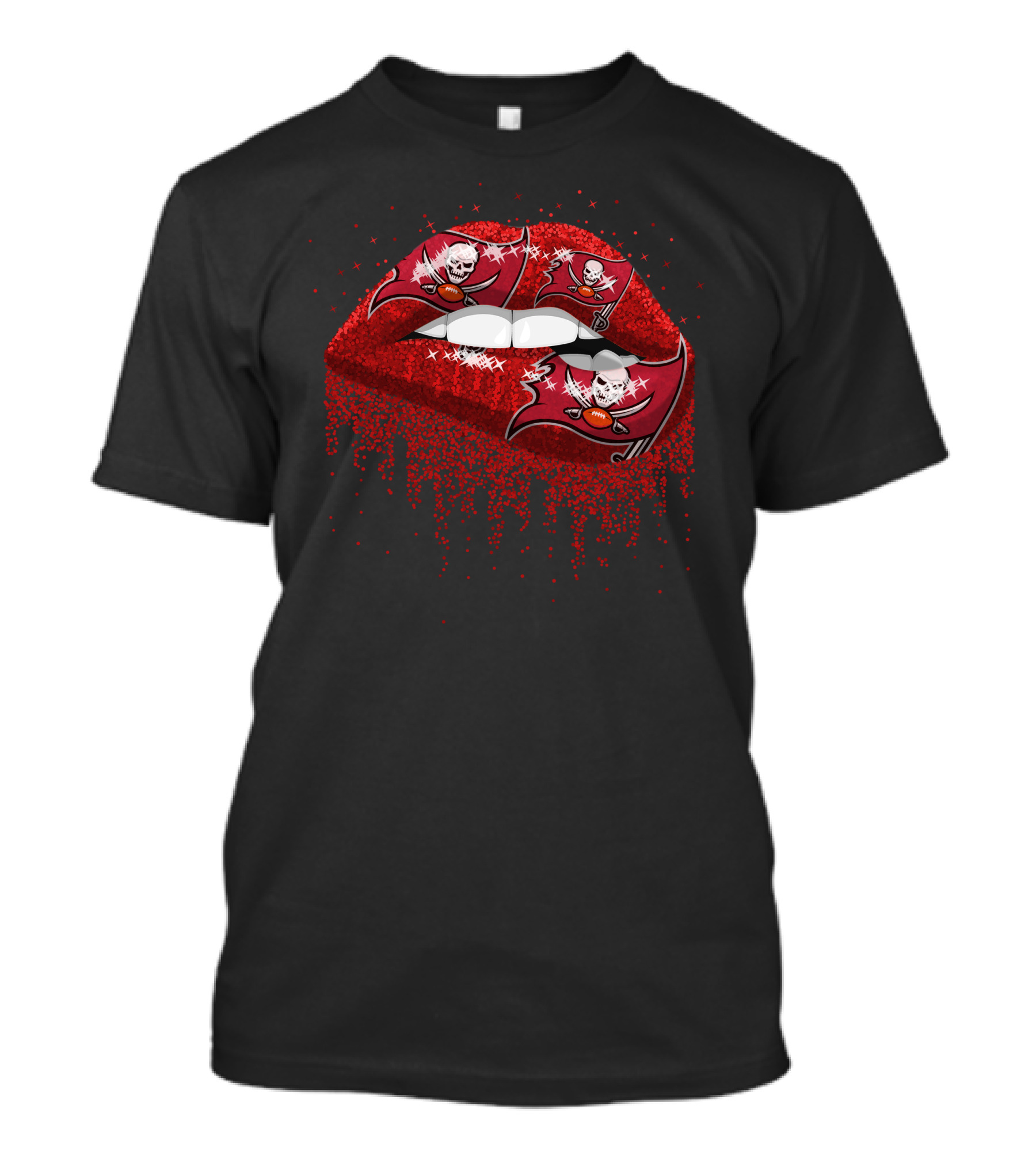 Tampa Bay Buccaneers Logo Red Glitter Lips T-Shirt