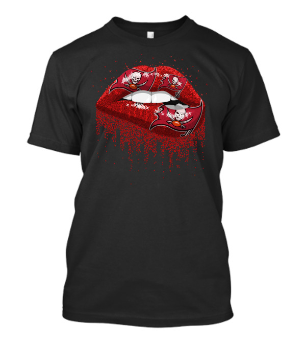 Tampa Bay Buccaneers Logo Red Glitter Lips T-Shirt