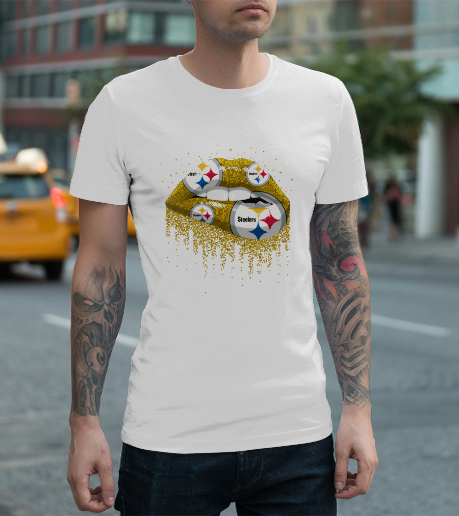 Steelers Glitter Lips Pittsburgh Football T-Shirt