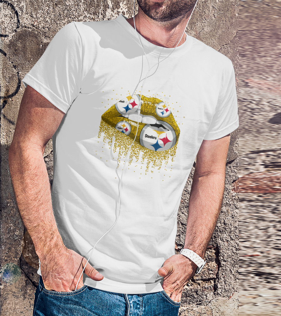 Steelers Glitter Lips Pittsburgh Football T-Shirt