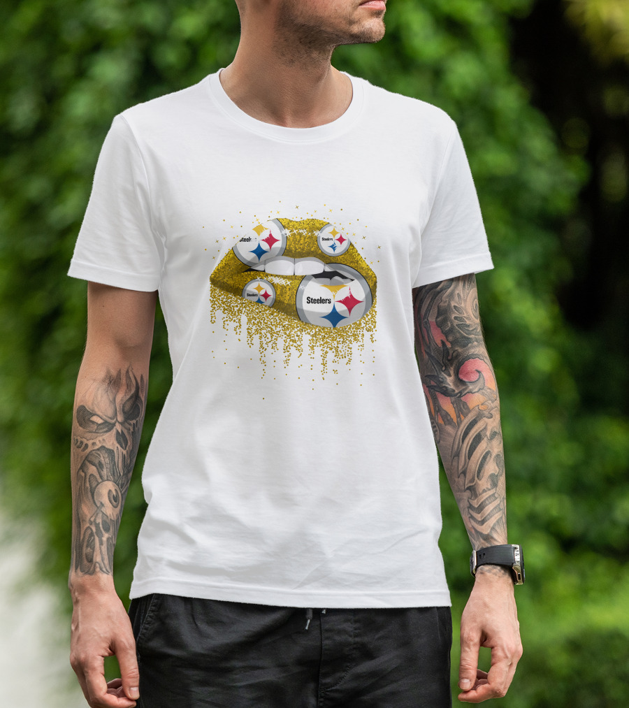 Steelers Glitter Lips Pittsburgh Football T-Shirt