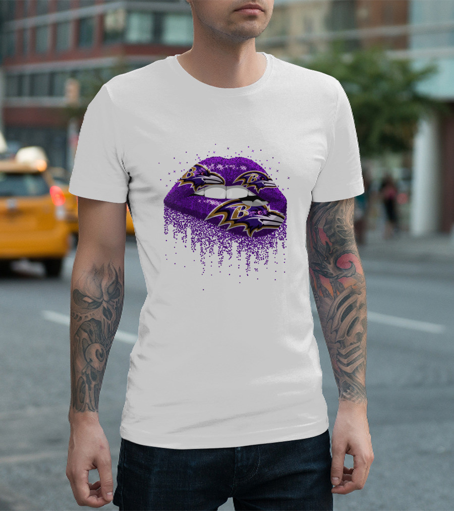 Baltimore Ravens Glitter Lips Logo Purple Sparkle T-Shirt