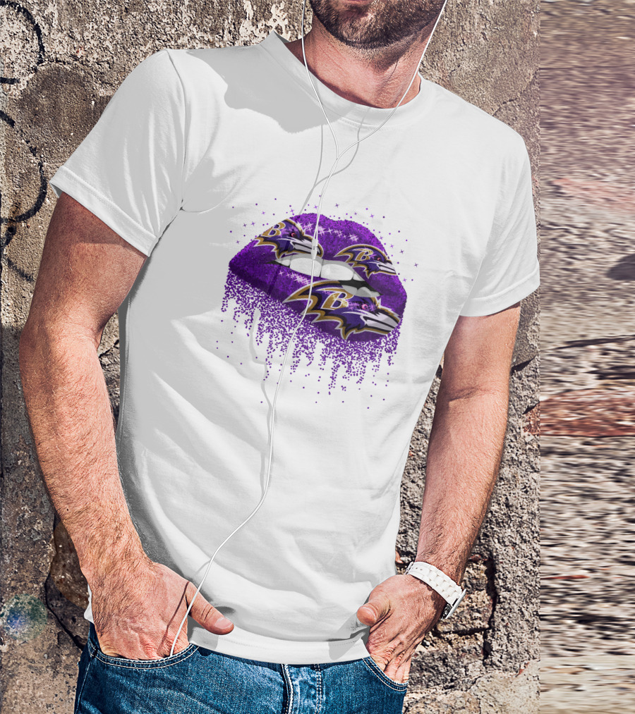 Baltimore Ravens Glitter Lips Logo Purple Sparkle T-Shirt