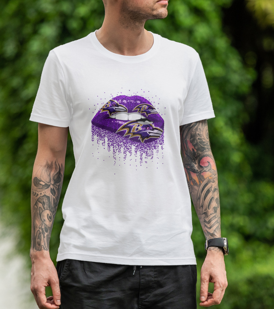 Baltimore Ravens Glitter Lips Logo Purple Sparkle T-Shirt