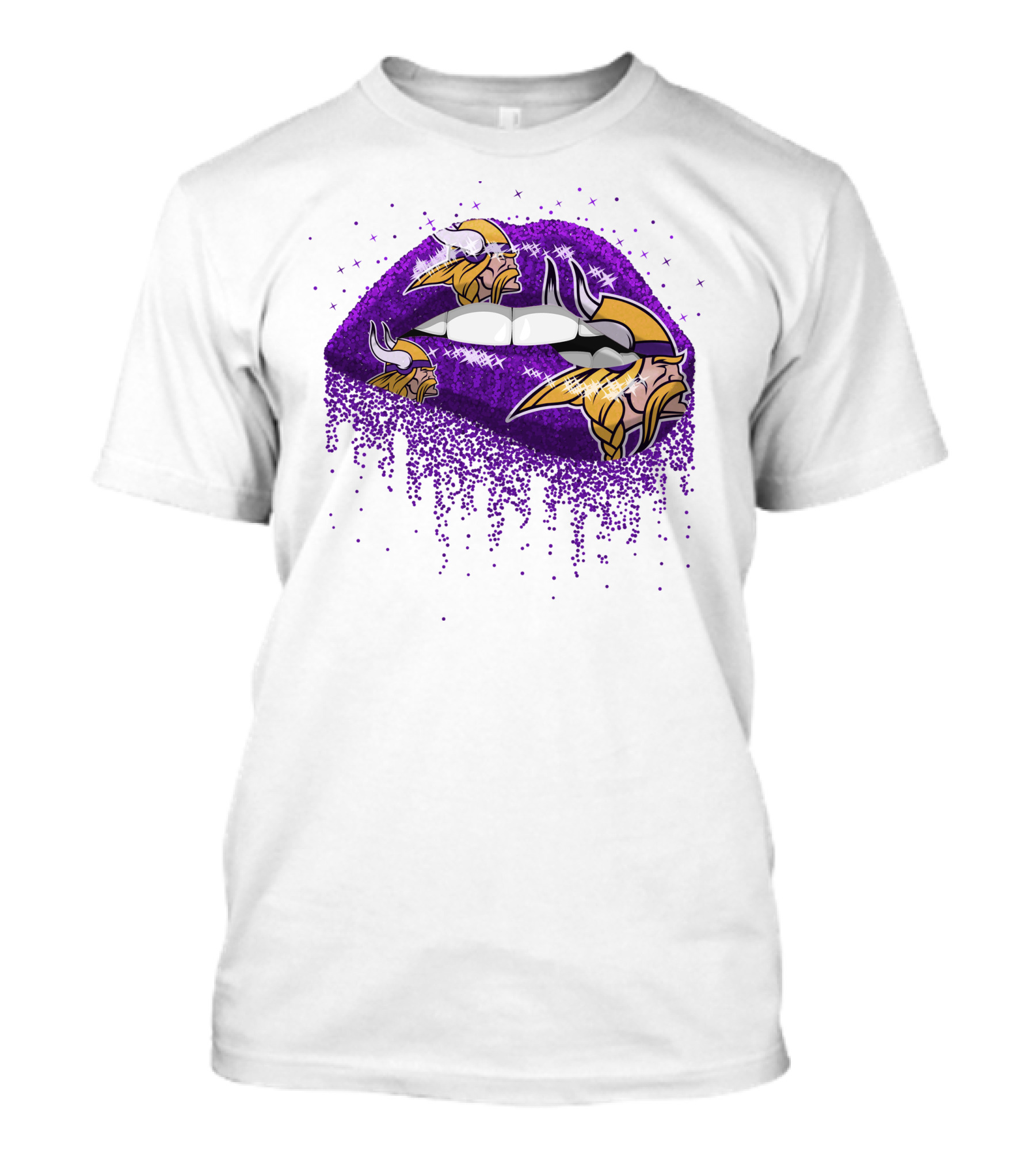 Minnesota Vikings Glitter Lips Viking Helmets T-Shirt