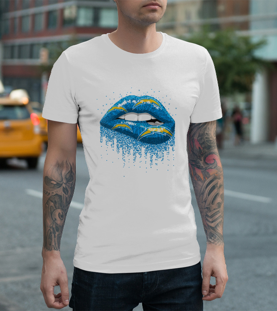 Los Angeles Chargers Blue Glitter Lips T-Shirt