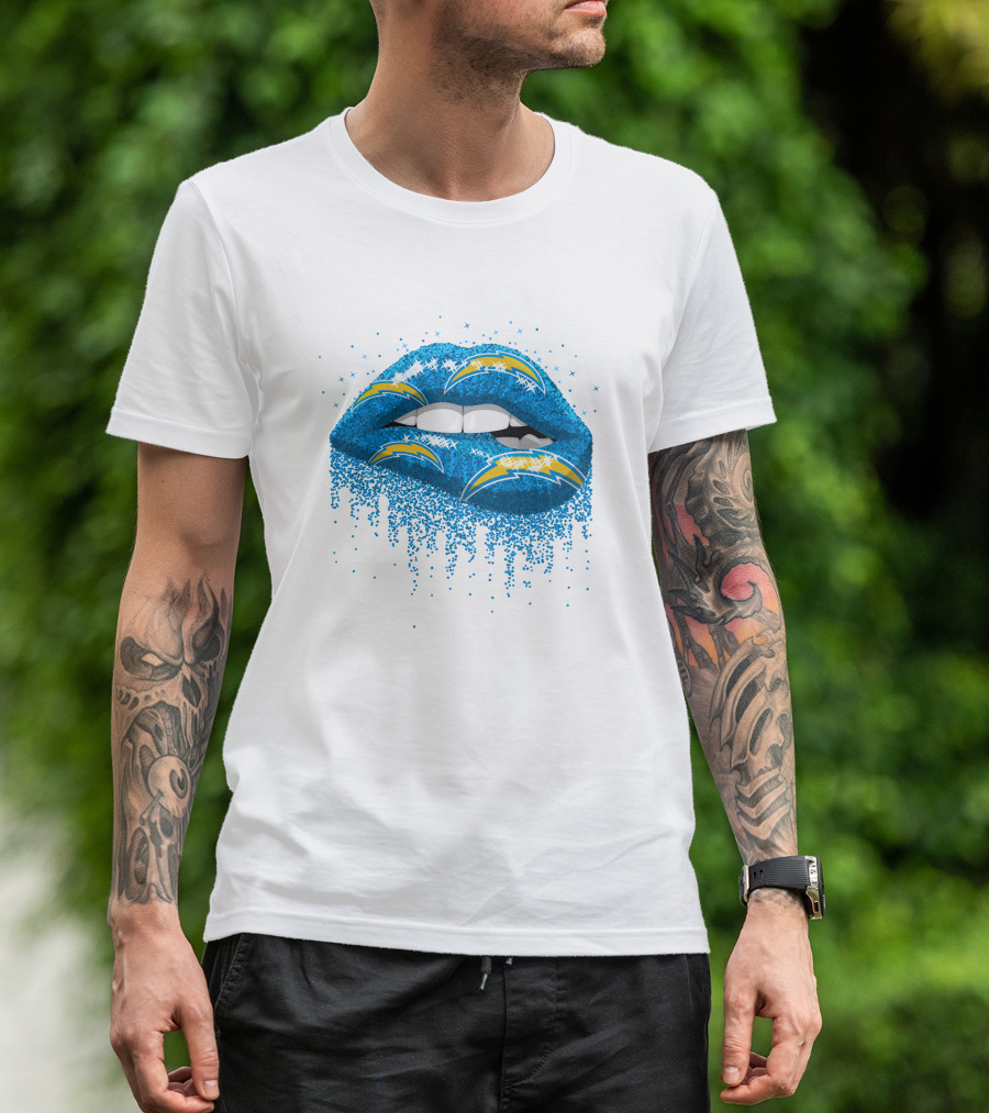 Los Angeles Chargers Blue Glitter Lips T-Shirt