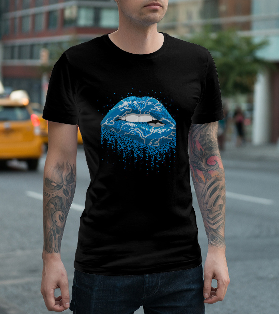 Detroit Lions Blue Dripping Lips T-Shirt