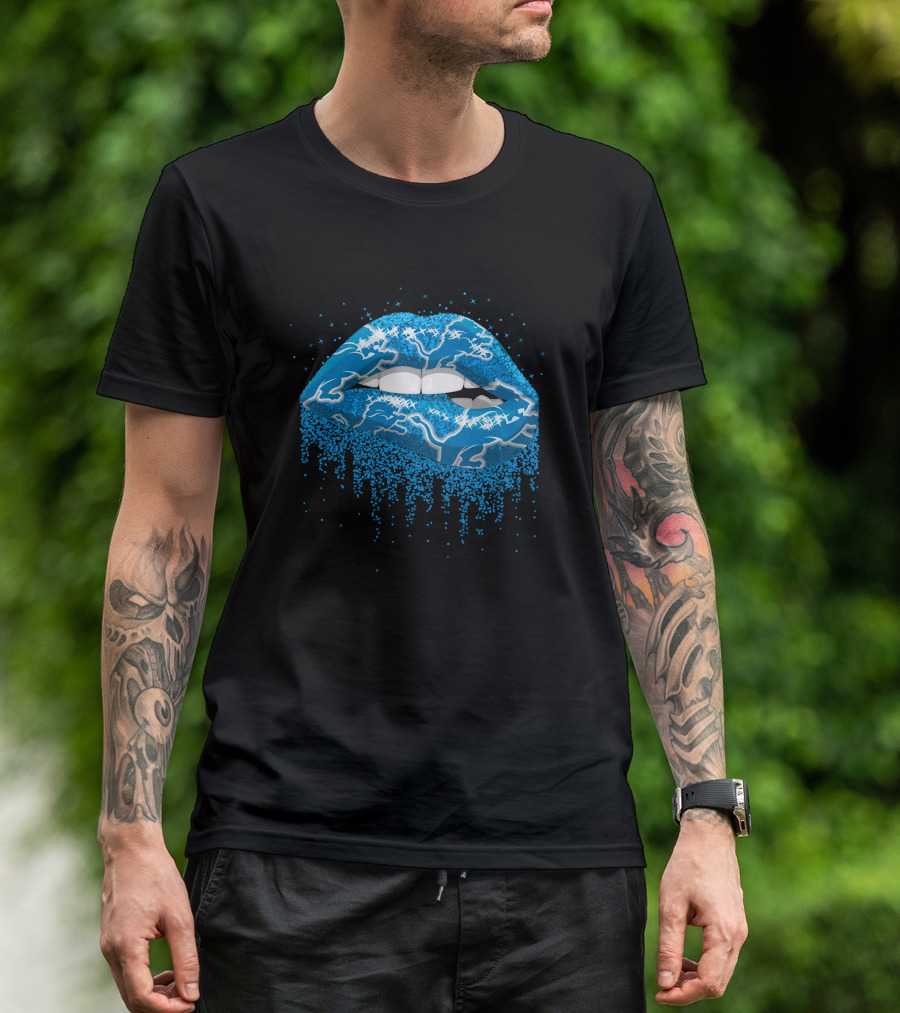 Detroit Lions Blue Dripping Lips T-Shirt