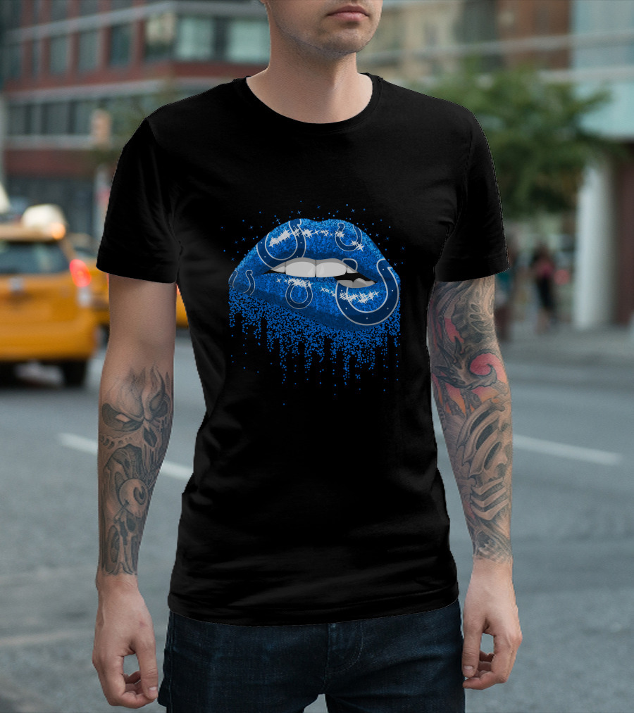 Indianapolis Colts Blue Glitter Lips with Horseshoe T-Shirt