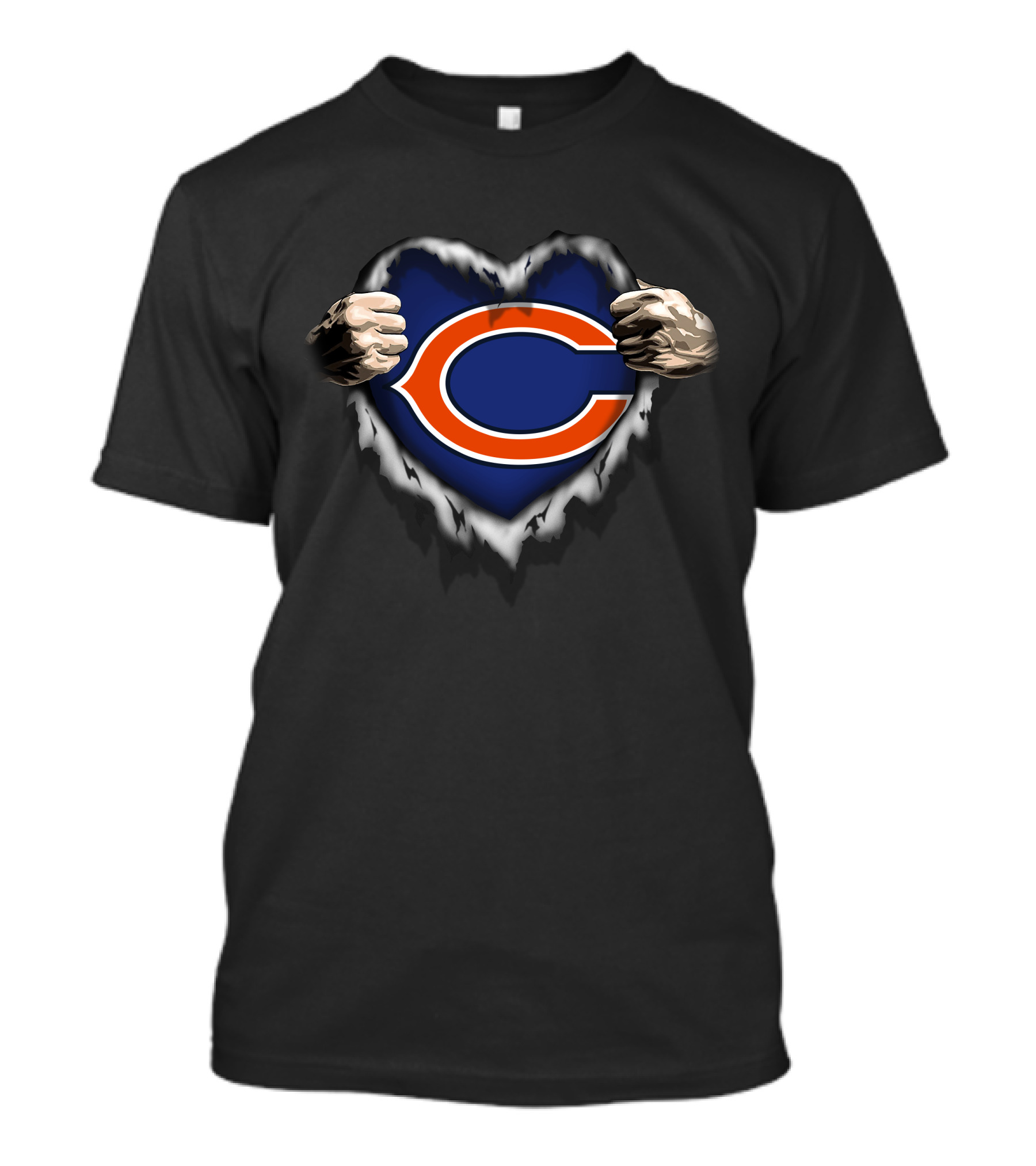 Chicago Bears Logo Ripped Heart Hands T-Shirt