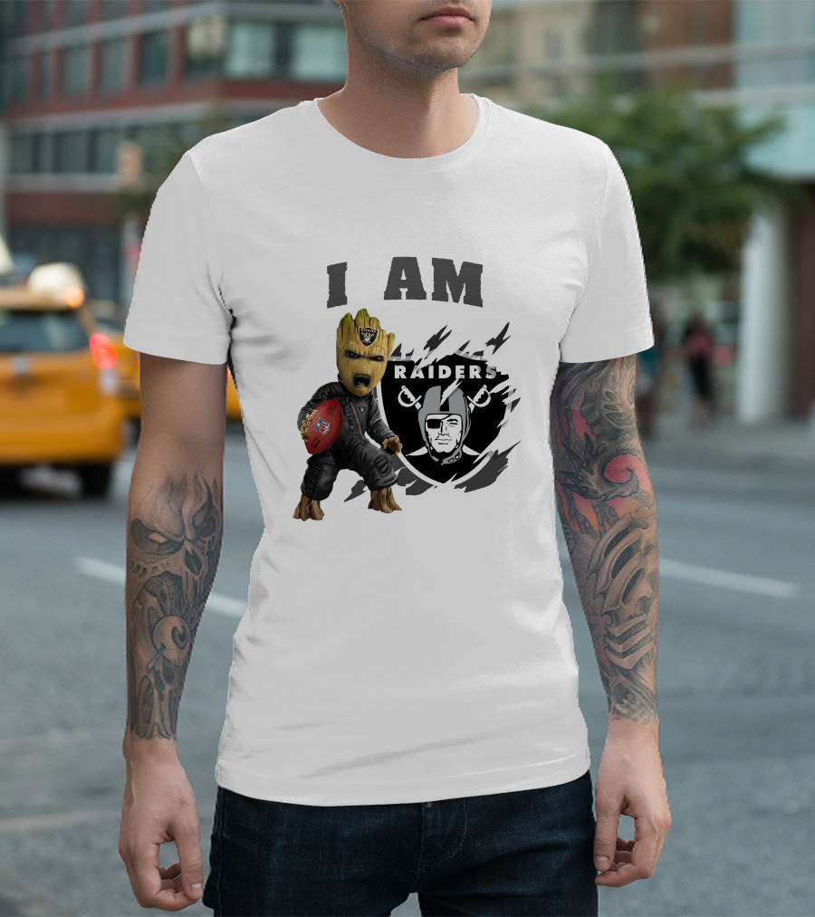 I Am Groot Raiders Football Character With Las Vegas Raiders T-Shirt