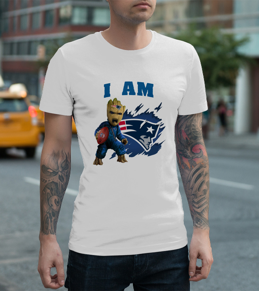 I Am Groot New England Patriots Football Character with Team T-Shirt