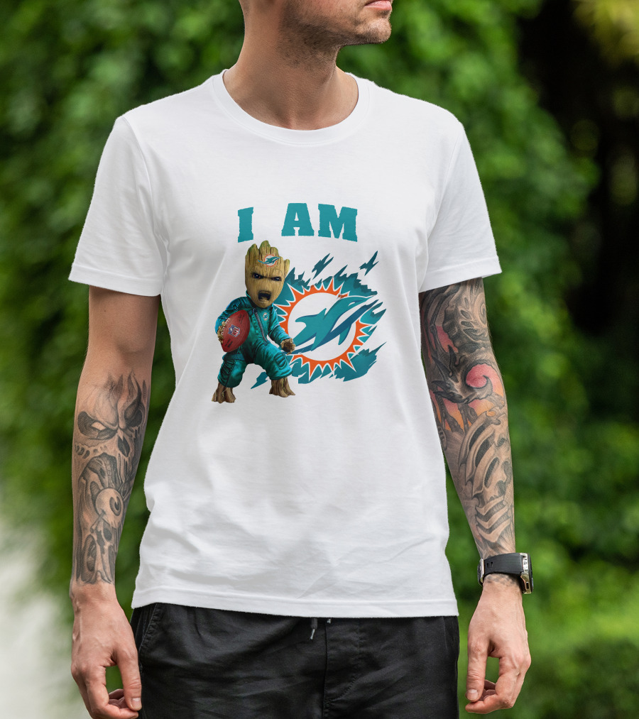 I Am Groot Miami Dolphins Football Fan Character T-Shirt