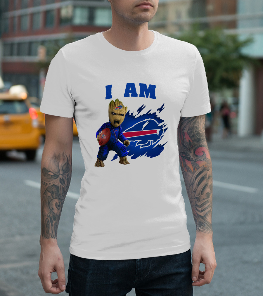 Groot Holding Football Buffalo Bills Logo I Am T-Shirt