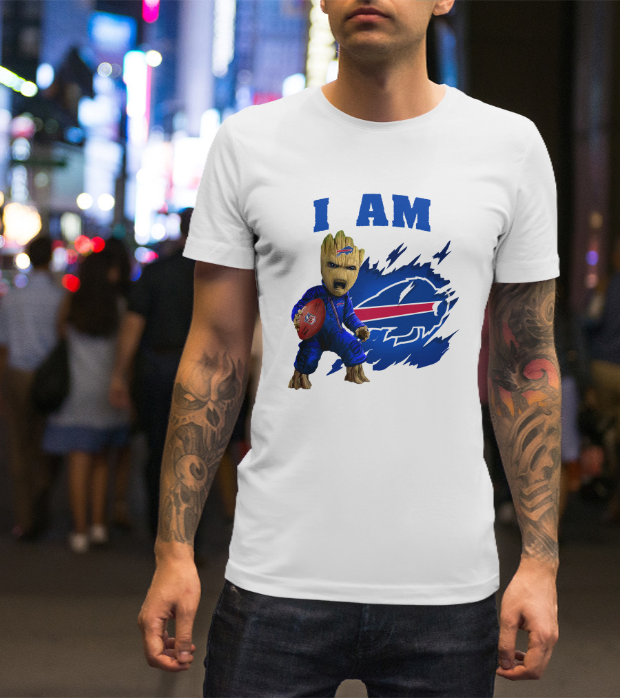 Groot Holding Football Buffalo Bills Logo I Am T-Shirt