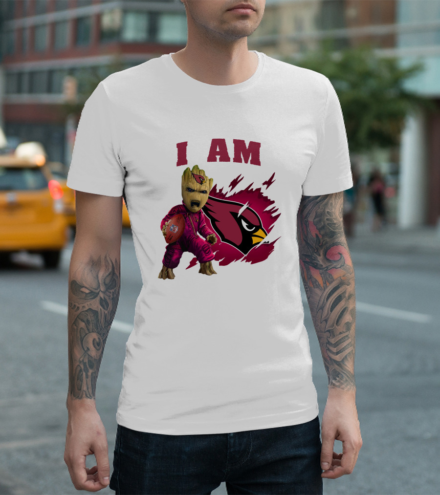 I Am Groot Arizona Cardinals Football Marvel сочетает в себе героя и спортивная команда на фоне карточной иконки T-Shirt
