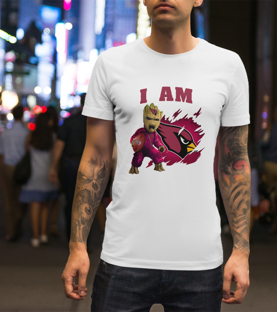I Am Groot Arizona Cardinals Football Marvel сочетает в себе героя и спортивная команда на фоне карточной иконки T-Shirt