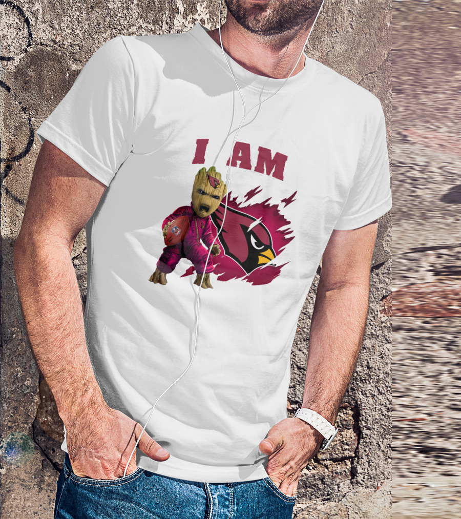 I Am Groot Arizona Cardinals Football Marvel сочетает в себе героя и спортивная команда на фоне карточной иконки T-Shirt