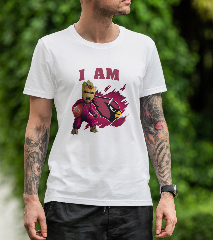 I Am Groot Arizona Cardinals Football Marvel сочетает в себе героя и спортивная команда на фоне карточной иконки T-Shirt