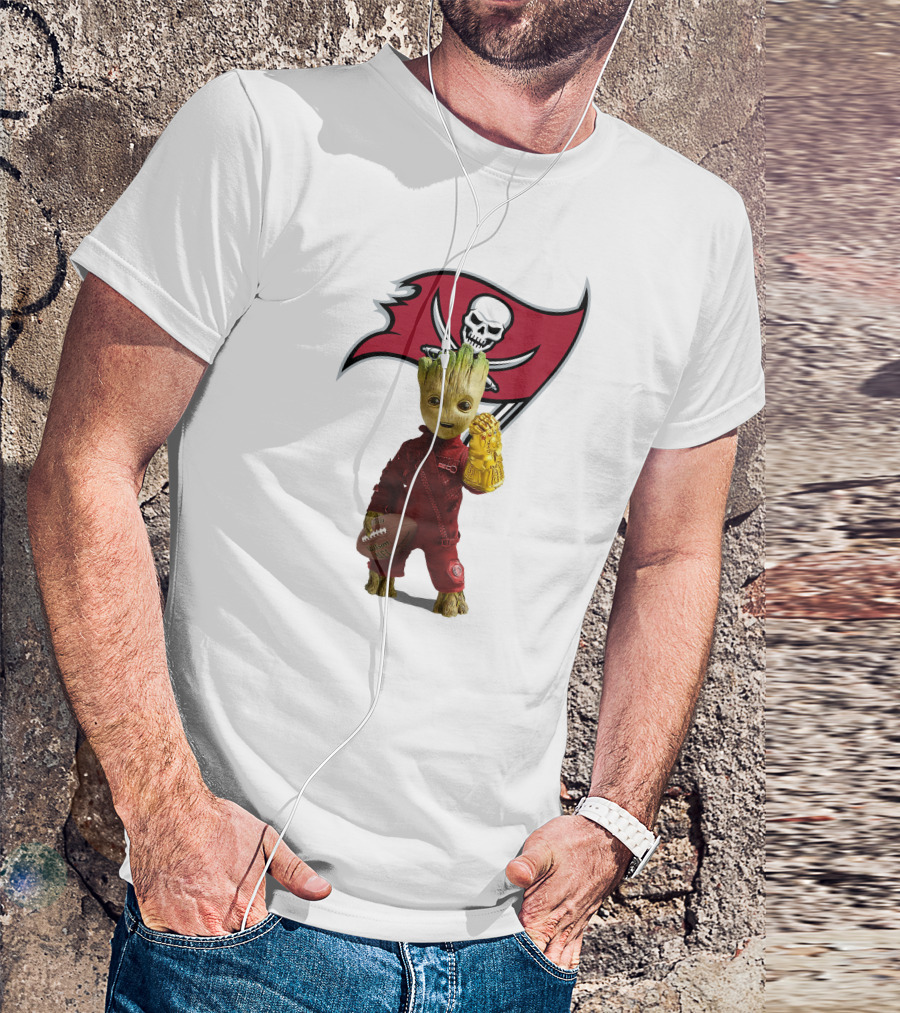 Groot Holding Football With Tampa Bay Buccaneers T-Shirt