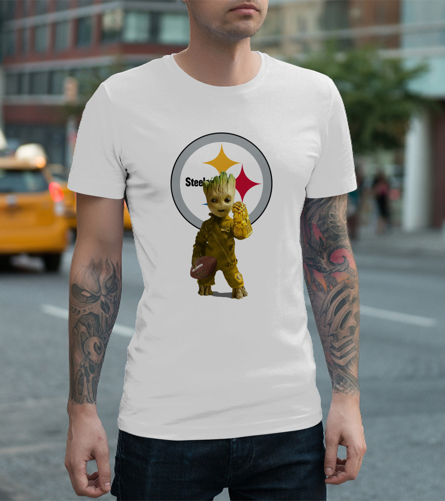 Pittsburgh Steelers Groot Football Infinity Gauntlet Fan T-Shirt