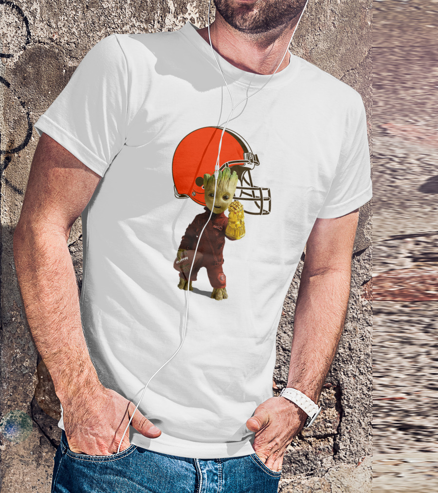 Cleveland Browns Football Groot And Infinity Gauntlet T-Shirt