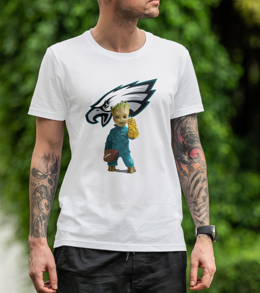 Philadelphia Eagles Baby Groot Infinity Gauntlet Football T-Shirt