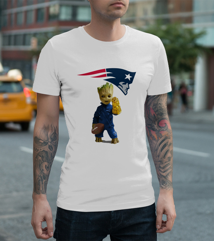 New England Patriots Groot Football Infinity Gauntlet T-Shirt
