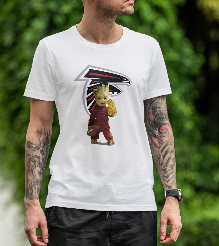 Atlanta Falcons Groot Holding Football And Glove T-Shirt