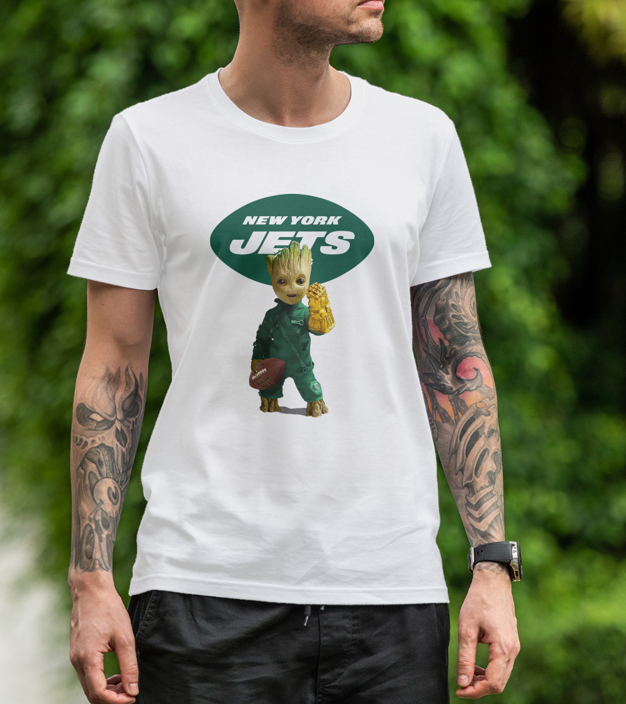 New York Jets Groot Football Marvel Crossover T-Shirt