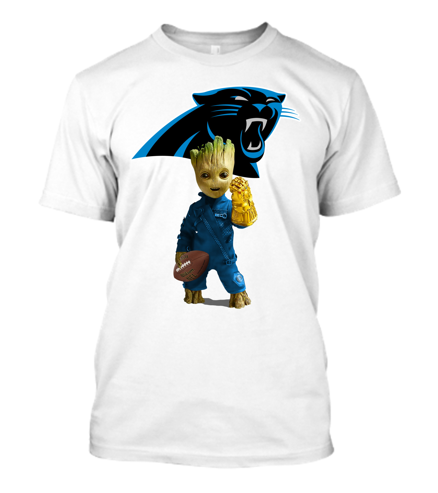 Carolina Panthers Groot Football Infinity Gauntlet Crossover T-Shirt