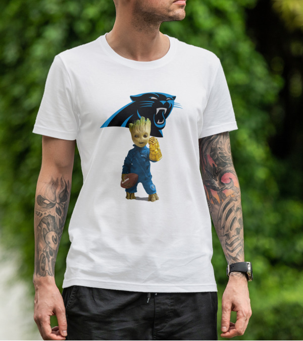 Carolina Panthers Groot Football Infinity Gauntlet Crossover T-Shirt