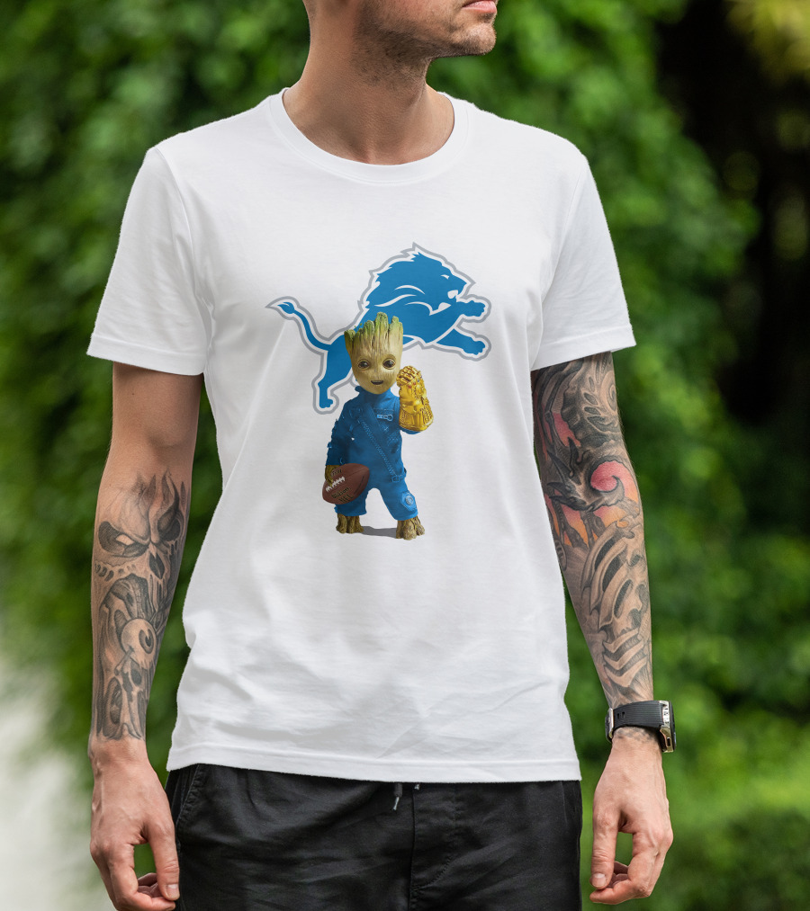 Detroit Lions Groot Avengers Football Mashup T-Shirt