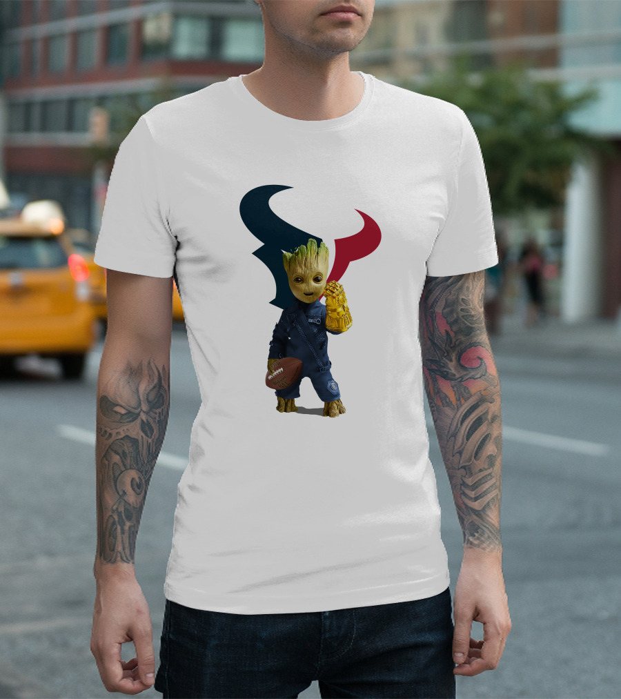 Houston Texans Groot Football Infinity Gauntlet T-Shirt