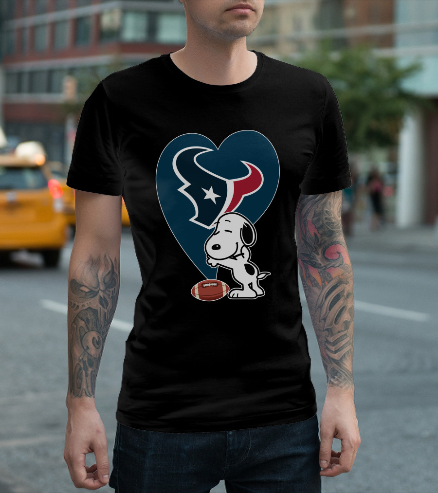 Houston Texans Snoopy Heart Hug Football T-Shirt