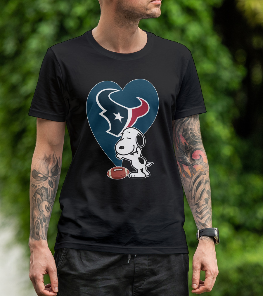 Houston Texans Snoopy Heart Hug Football T-Shirt