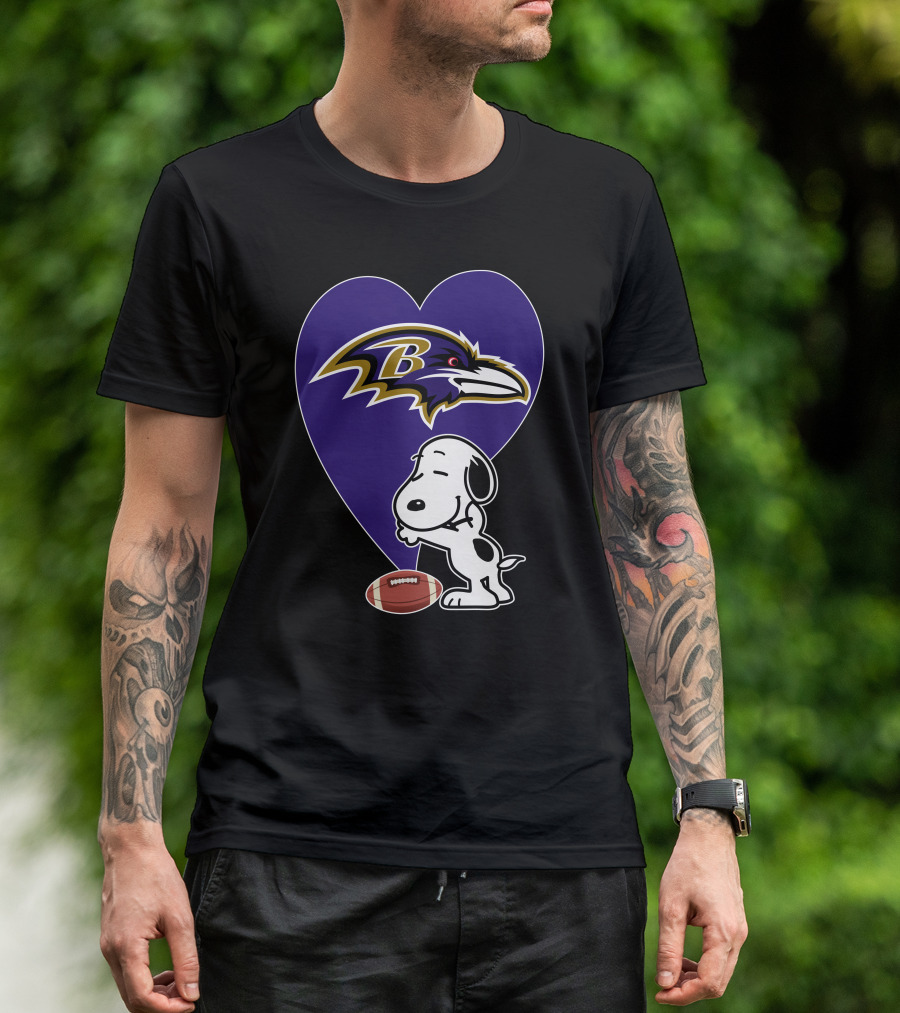 Baltimore Ravens Snoopy Heart Football Hug T-Shirt