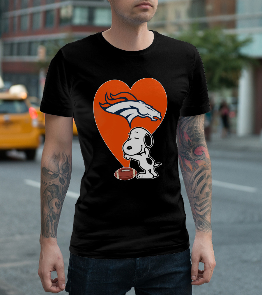 Denver Broncos Snoopy Hug Heart Logo Football T-Shirt