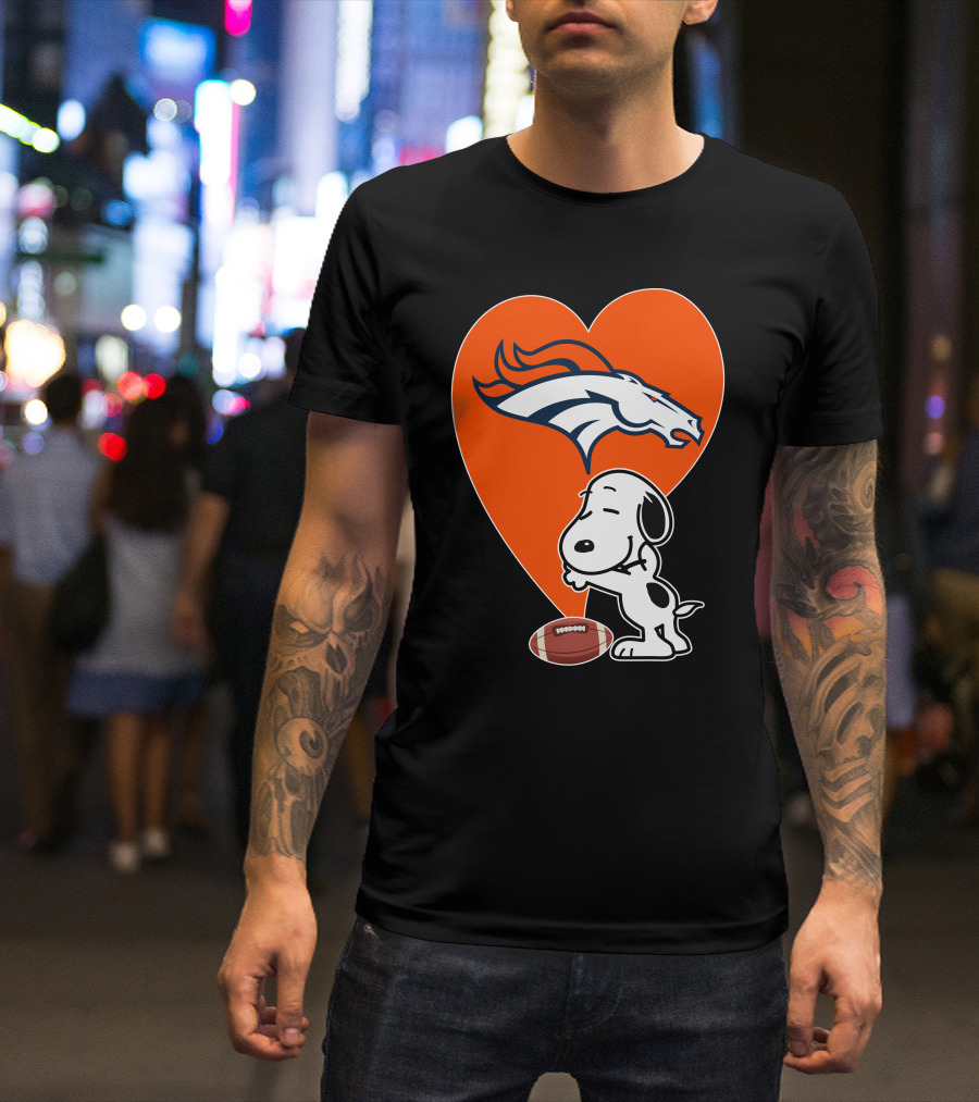 Denver Broncos Snoopy Hug Heart Logo Football T-Shirt