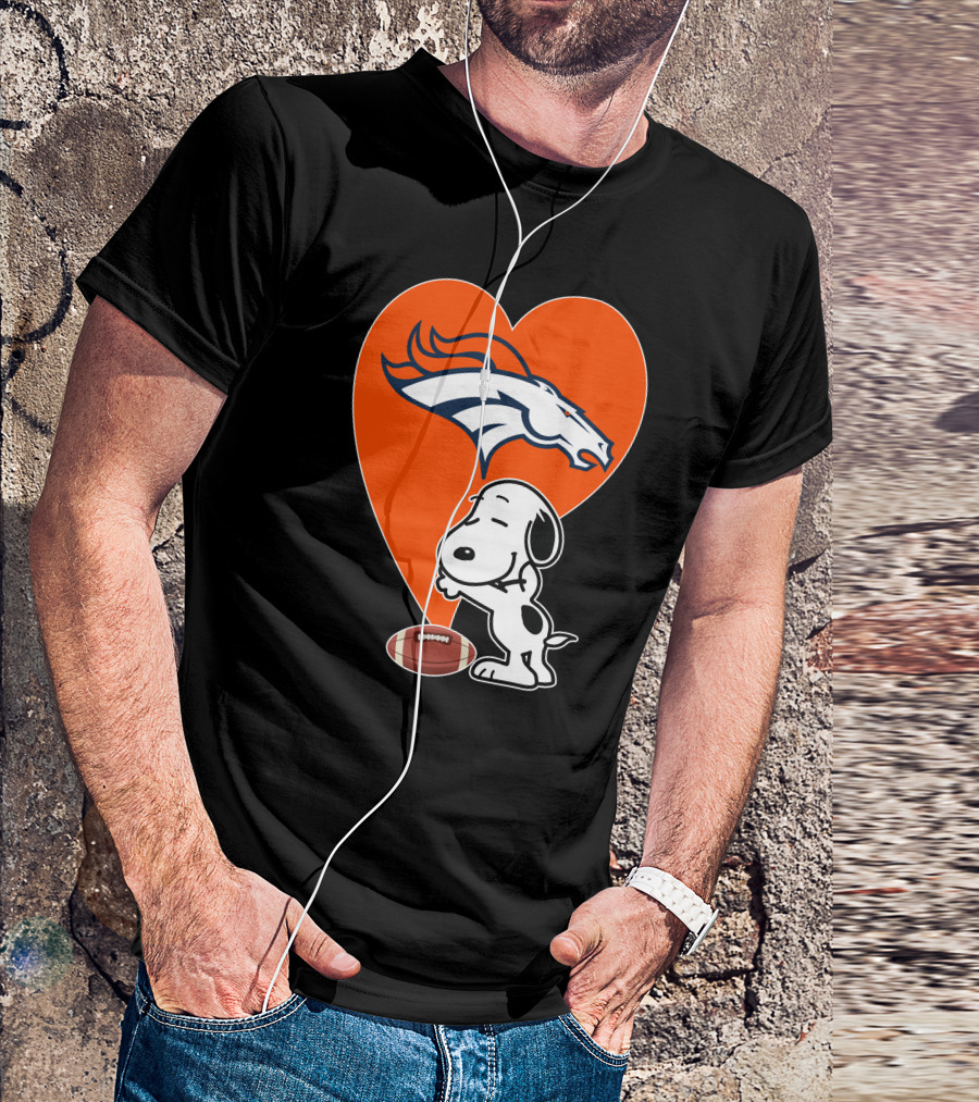 Denver Broncos Snoopy Hug Heart Logo Football T-Shirt