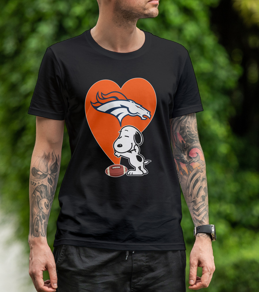 Denver Broncos Snoopy Hug Heart Logo Football T-Shirt